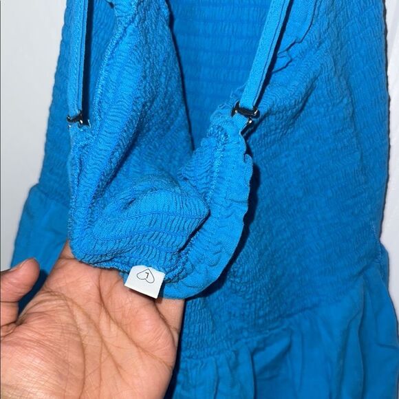 Girls size large Blue SMOCKED Spaghetti straps Ruffled romper LIKE NEW - Picture 8 of 9